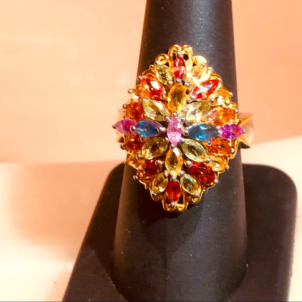 Gems En Vogue Multi Sapphire Marquis Cut Ring.